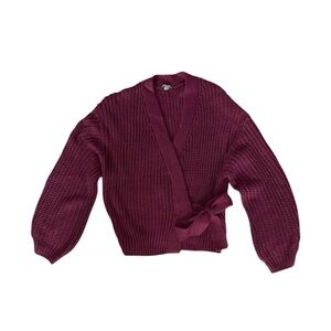 Women's Burgundy Tie Knit Cardigan Sweater